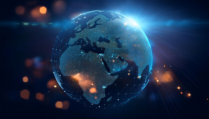 digital world map with binary code for security