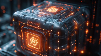 Aufkleber - A detailed representation of a quantum computing cube embedded with circuits symbolizes qubits and quantum mechanics principles related to encryption and security.