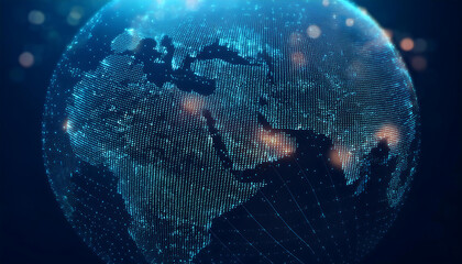 digital world map with binary code for security