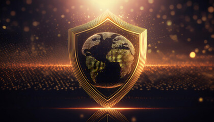 digital world map with binary code for security