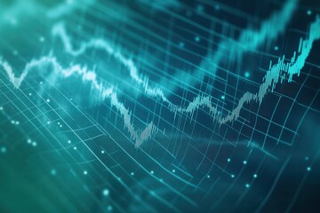Leinwandbilder - Dynamic intersecting trend lines and data grid illustrate political and economic analysis in cool blue and green tones