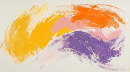 Wall Mural - vibrant abstract art featuring soft yellow, bright orange, and purple streaks on a light background