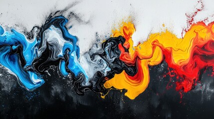 Wall Mural - dynamic abstract art with bold brushstrokes in black, white, blue, yellow, and red for creative insp