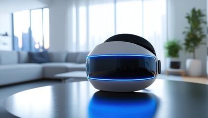 Futuristic VR Headset in Modern Living Room