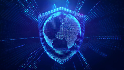 digital world map with binary code for security