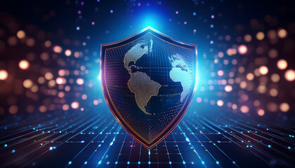 digital world map with binary code for security