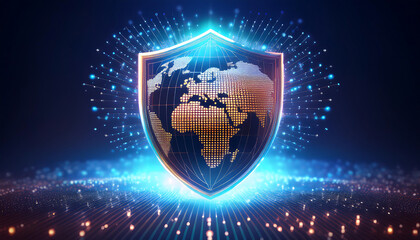 digital world map with binary code for security