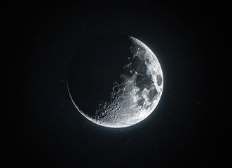 Crescent Moon Illuminated in Deep Space Night Sky