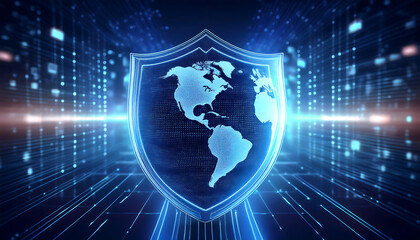 digital world map with binary code for security
