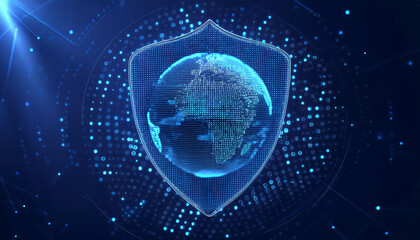 digital world map with binary code for security