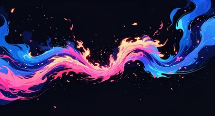 Wall Mural - Abstract blue pink spiral flame burning sparks anime on plain dark black background illustration