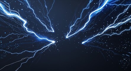 Wall Mural - Abstract blue silver lightning sparks anime on plain dark black background illustration