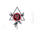 © Muschima - Rose and Triangle Tattoo Design: A bold and striking tattoo design featuring a vibrant red rose encased within a geometric black triangle. The design has an appeal.