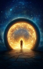 Wall Mural - A spirit guide leading a lost soul through a glowing mystical portal