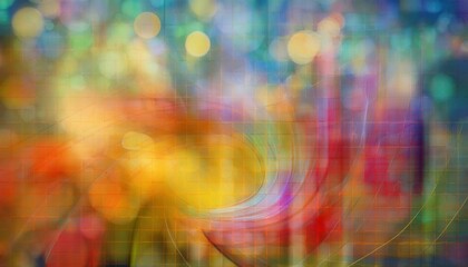 Fototapete - vibrant abstract digital background with colorful bokeh and subtle geometric grid pattern for modern design and creative projects

