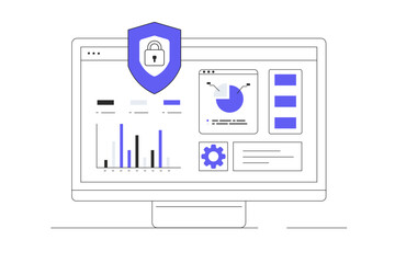 Wall Mural - computer screen with diagram and graphs in office. business advisor analysis monitoring concept. fla