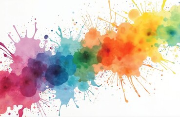Poster - Abstract vibrant watercolor splatter over white. Rainbow colours, fluid ink stains with expressive blots, blurs, streaks. Artistic modern contemporary design with paintbrush strokes, grunge texture.