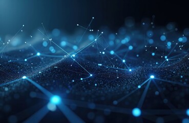 Fototapete - Abstract tech background with connection lines, dots. 3D rendering of polygonal science network with connecting elements. Geometric, futuristic design. Molecular structure for presentation template.