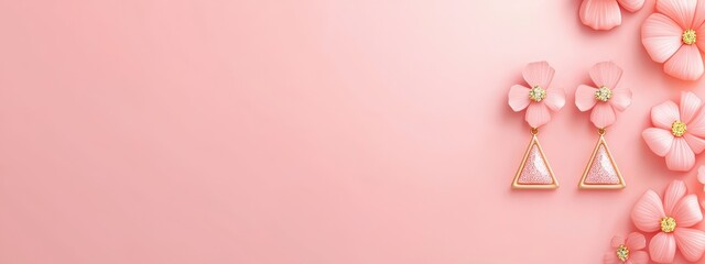 Wall Mural - pink background with flowers and earrings