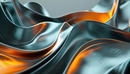 Wall Mural - soft green orange color silver metallic abstract shape flow dynamic liquid fluid chrome vibrant glos