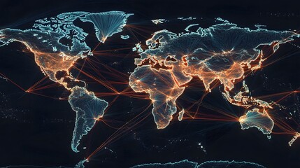 Poster - Global Network Visualization with Bright Lines on Dark Background
