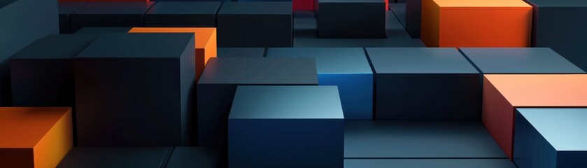 Wall Mural - dark orange background block cube grid arrangement inequality geometric wallpaper perspective.