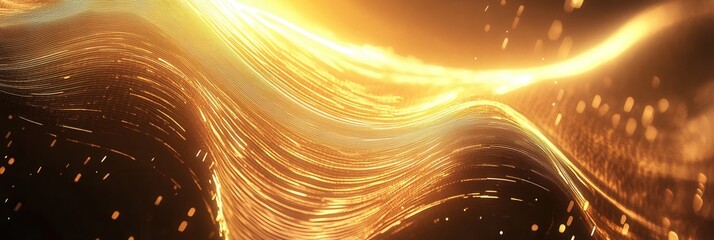 Fototapete - Dynamic abstract background with glowing golden waves showcasing dental implant healing and strength with futuristic light effects