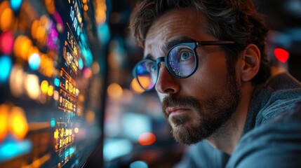 Leinwandbilder - A focused individual is engaging with quantum computing concepts on a computer screen.