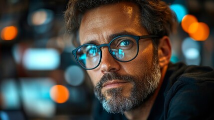 Leinwandbilder - A researcher examines quantum computing principles in a contemporary tech workspace. The focus is on concepts like qubits, entanglement, and optimization techniques.