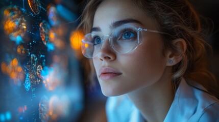Aufkleber - A focused researcher analyzes quantum simulations displaying superposition and entanglement while conducting experiments in a contemporary laboratory brimming with advanced technology.