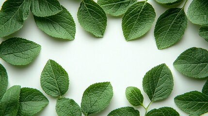 Wall Mural - Fresh Leaves Frame on White Background