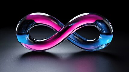 Glass infinity symbol with pink and blue liquid.