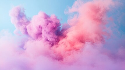 Poster - Abstract pastel pink and purple smoke cloud formation against a light blue background.