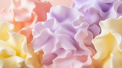 Poster - Abstract pastel swirls, textured background of soft, ruffled shapes in pale orange, yellow, purple, and pink hues.