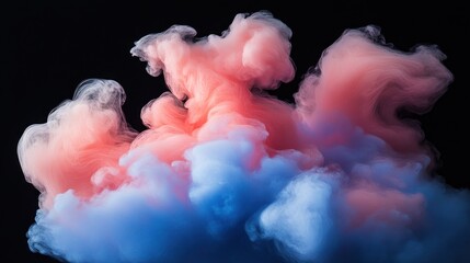 Poster - Abstract pink and blue smoke cloud on black background.