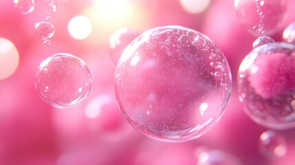 Poster - Abstract pink bubbles floating in a soft light background.