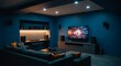 © Lordozy - Modern Home Theater Room with Blue Walls and Cozy Sofa