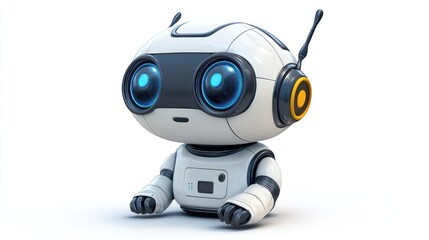 Aufkleber - Cute white robot with blue eyes sitting.
