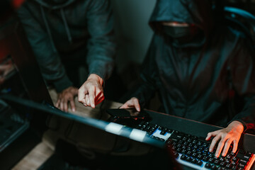 Wall Mural - digital crime, hacker coding virus and ransomware attack cyber data system..