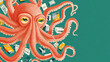 © Juiy - octopus with business theme, its tentacles wrapped around various office items, symbolizes corporate control. vibrant illustration conveys sense of dominance and complexity