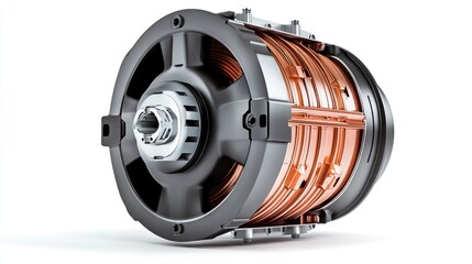 Poster - Detailed 3D render of an electric motor, showcasing its internal components and copper windings.