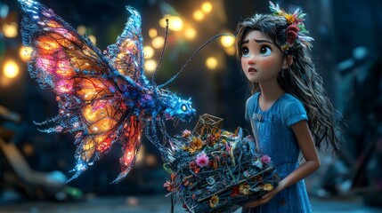 Wall Mural - Animated fairy tale encounter enchanted forest fantasy animation magical realm child’s perspective