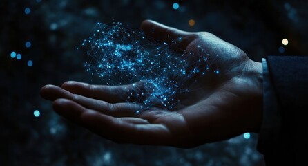Glowing network in hand.