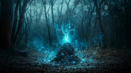 Aufkleber - Mystical encounter krithong uses magical artifact in enchanted forest fantasy art ethereal scene