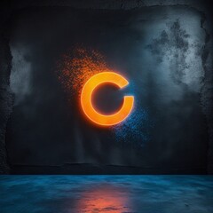 Wall Mural - This textured backdrop, featuring a dark, grainy background with an abstract orange and blue shape, is ideal for banners, posters, headers, or wallpapes.