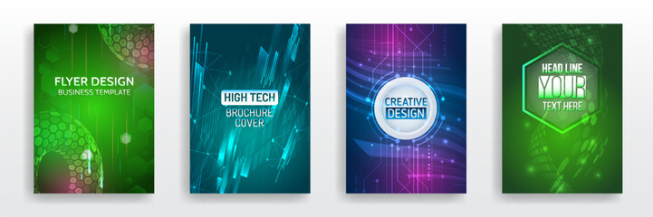 Leinwandbilder - Scientific cover template for presentation, banner. Page layout set for sci-fi. Set of high-tech covers for marketing. Modern technology design for posters. Futuristic background for flyer, brochure.