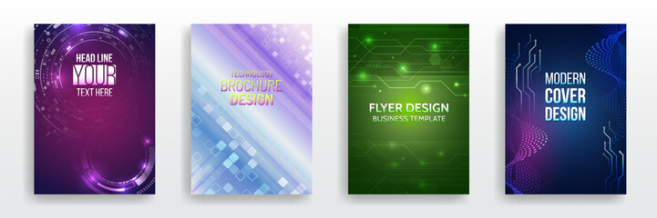 Leinwandbilder - Page layout set for sci-fi. Set of high-tech covers for marketing. Modern technology design for posters. Futuristic background for flyer, brochure. Scientific cover template for presentation, banner.