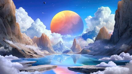 Wall Mural - a dreamy sky filled with soft clouds and a vibrant rainbow gradient, creating a magical atmosphere.