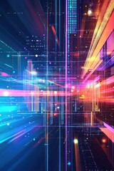 Wall Mural - futuristic smart city streaking with light beams and data flow