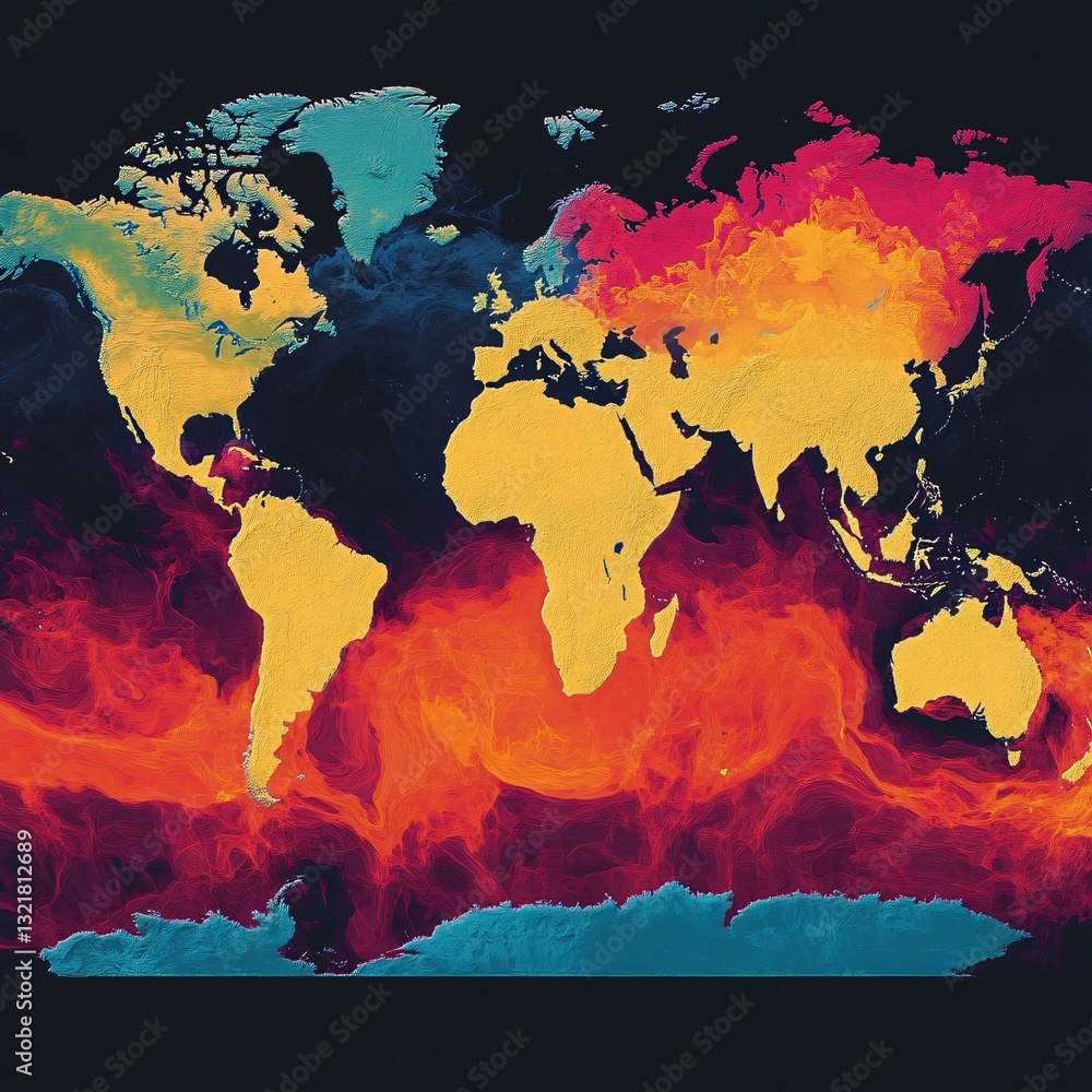Analyzing global climate change impact on ocean temperatures world map